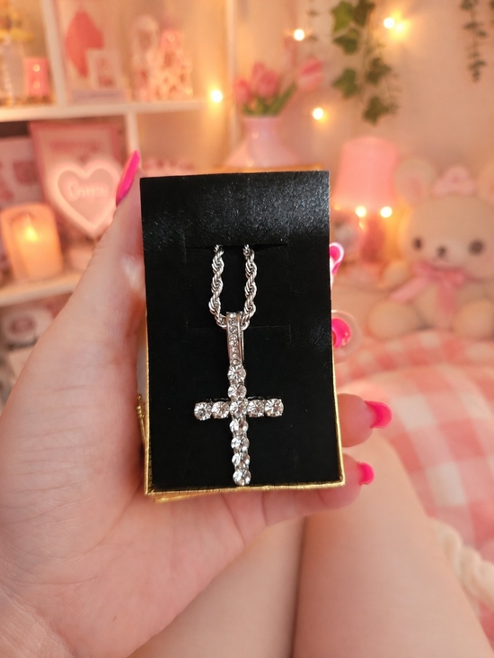 Jewelry - Silver Crystal Cross Pendant Necklace - Women Jewelry